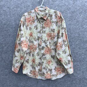 Perry Ellis Men's Long Sleeve Button Up Shirt Size L, 100% Cotton Yellow Floral